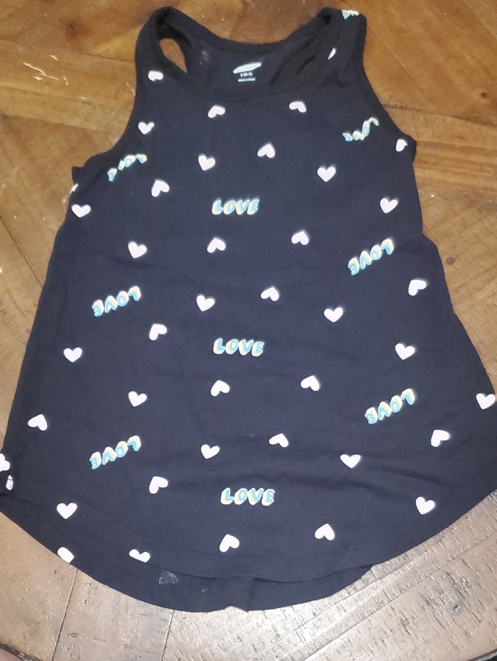 Old Navy Black Tank with Pink Hearts and Multicolor LOVE